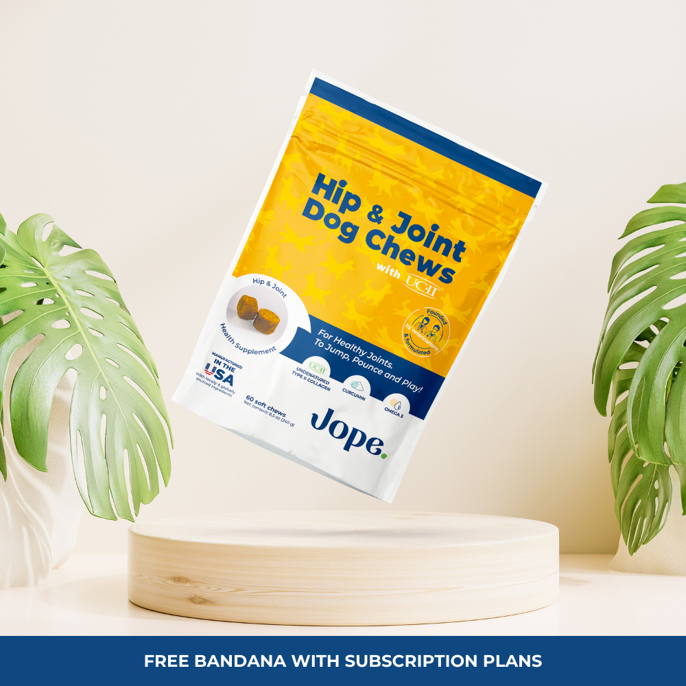 Jope Hip and Joint Dog Chews with UC-II ® collagen, Omega 3 and curcumin.